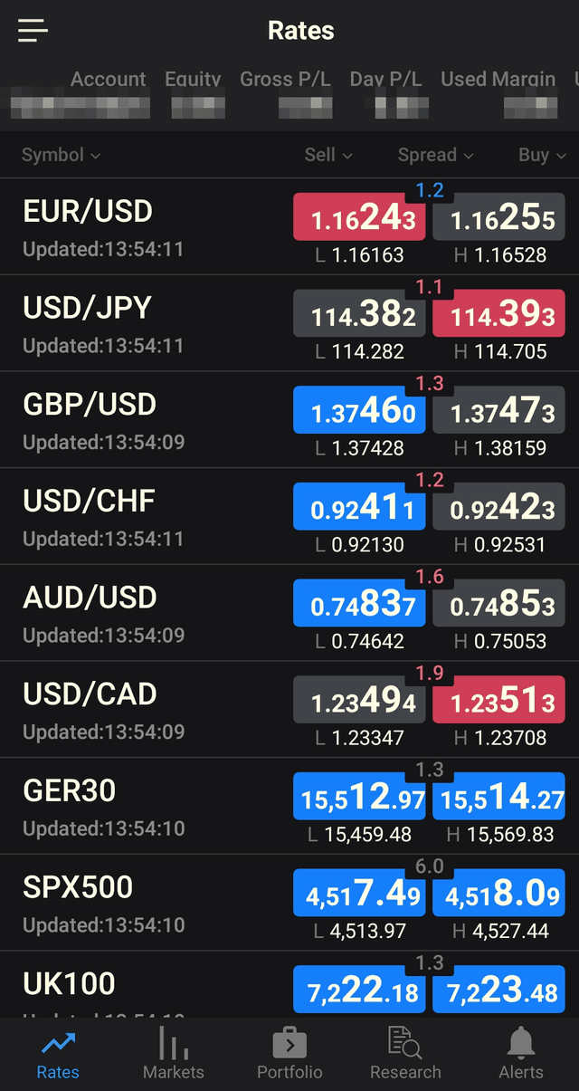 FXCM mobile app screenshot 1