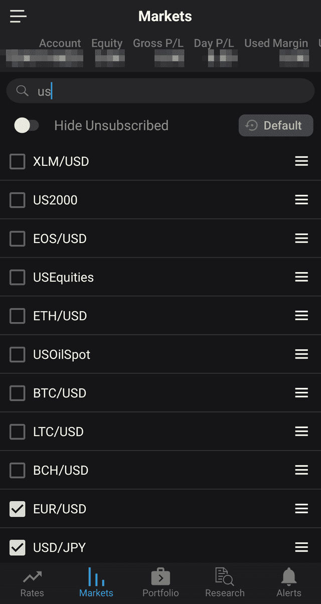 FXCM mobile app screenshot 2