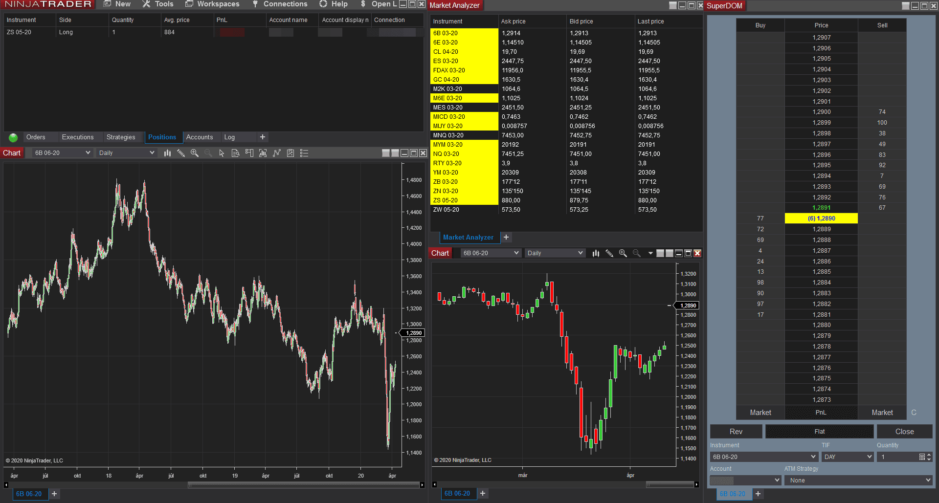 NinjaTrader desktop platform screenshot