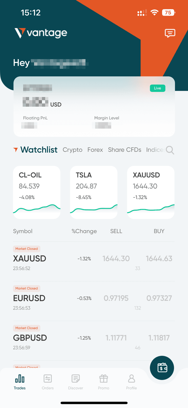 Vantage mobile app screenshot 1