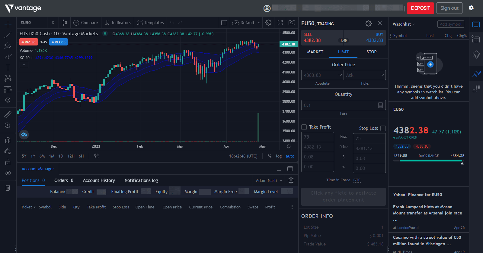 Vantage desktop platform screenshot
