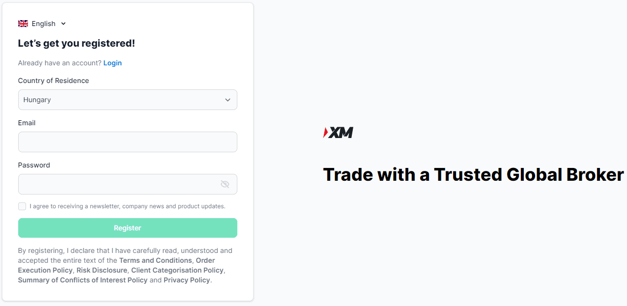 XM account opening screenshot 1